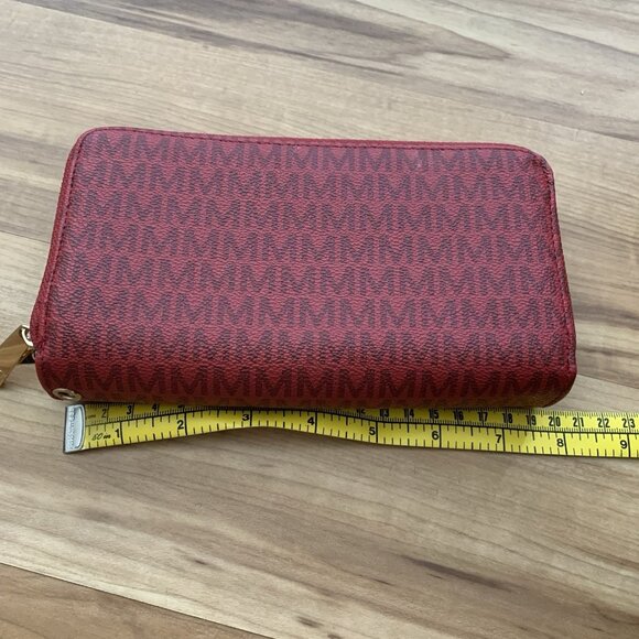 Michael Kors Crimson Red Pebble Logo Leather Zip Around Wallet - Picture 3 of 12